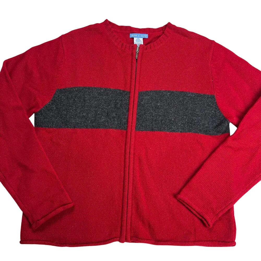 Deane & White Women's Sz Medium 100% Lambswool Red Sweater Full Zip Cardigan